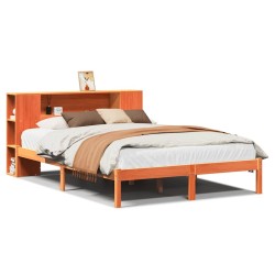 Lit bibliothèque sans matelas cire marron 120x190cm pin massif 
