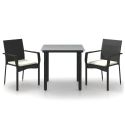 Ensemble à manger de jardin avec coussins 3 pcs Noir 