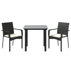 Ensemble à manger de jardin avec coussins 3 pcs Noir 