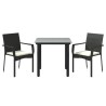Ensemble à manger de jardin avec coussins 3 pcs Noir 