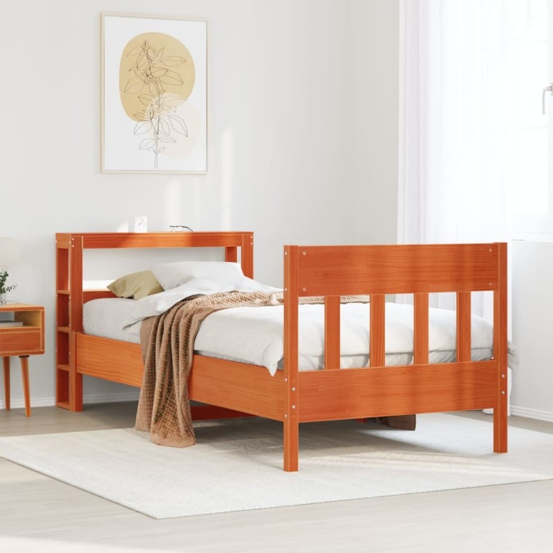 Cadre de lit sans matelas cire marron 75x190 cm bois pin massif 