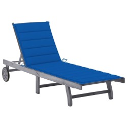 Chaise longue de jardin avec coussin Gris Bois d'acacia solide 