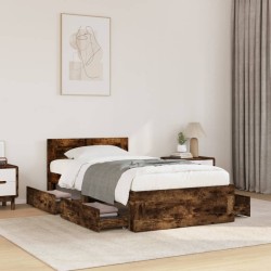 Cadre de lit et tête de lit sans matelas chêne fumé 100x200 cm 