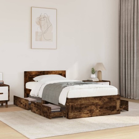 Cadre de lit et tête de lit sans matelas chêne fumé 100x200 cm 