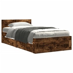 Cadre de lit et tête de lit sans matelas chêne fumé 100x200 cm 