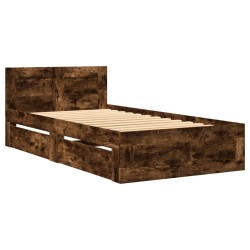 Cadre de lit et tête de lit sans matelas chêne fumé 100x200 cm 