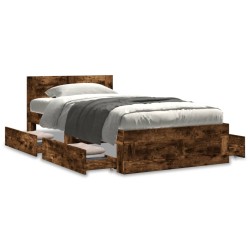 Cadre de lit et tête de lit sans matelas chêne fumé 100x200 cm 