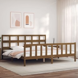Cadre de lit sans matelas marron miel 200x200cm bois pin massif 