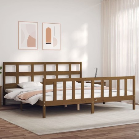 Cadre de lit sans matelas marron miel 200x200cm bois pin massif 