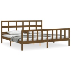 Cadre de lit sans matelas marron miel 200x200cm bois pin massif 