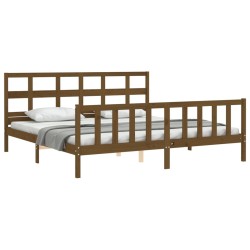 Cadre de lit sans matelas marron miel 200x200cm bois pin massif 