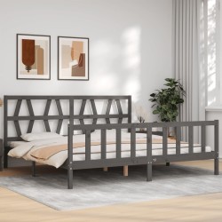 Cadre de lit sans matelas gris 200x200 cm bois massif de pin 