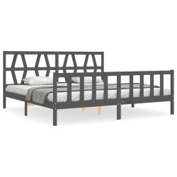 Cadre de lit sans matelas gris 200x200 cm bois massif de pin 