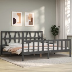 Cadre de lit sans matelas gris 200x200 cm bois massif de pin 