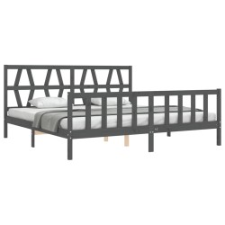 Cadre de lit sans matelas gris 200x200 cm bois massif de pin 