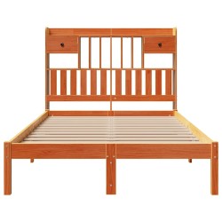 Lit bibliothèque sans matelas cire marron 135x190 cm pin massif 