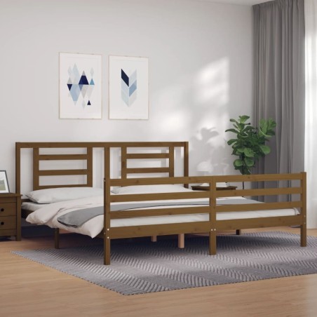 Cadre de lit sans matelas marron miel 200x200 cm bois massif 