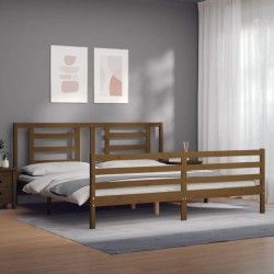 Cadre de lit sans matelas marron miel 200x200 cm bois massif 