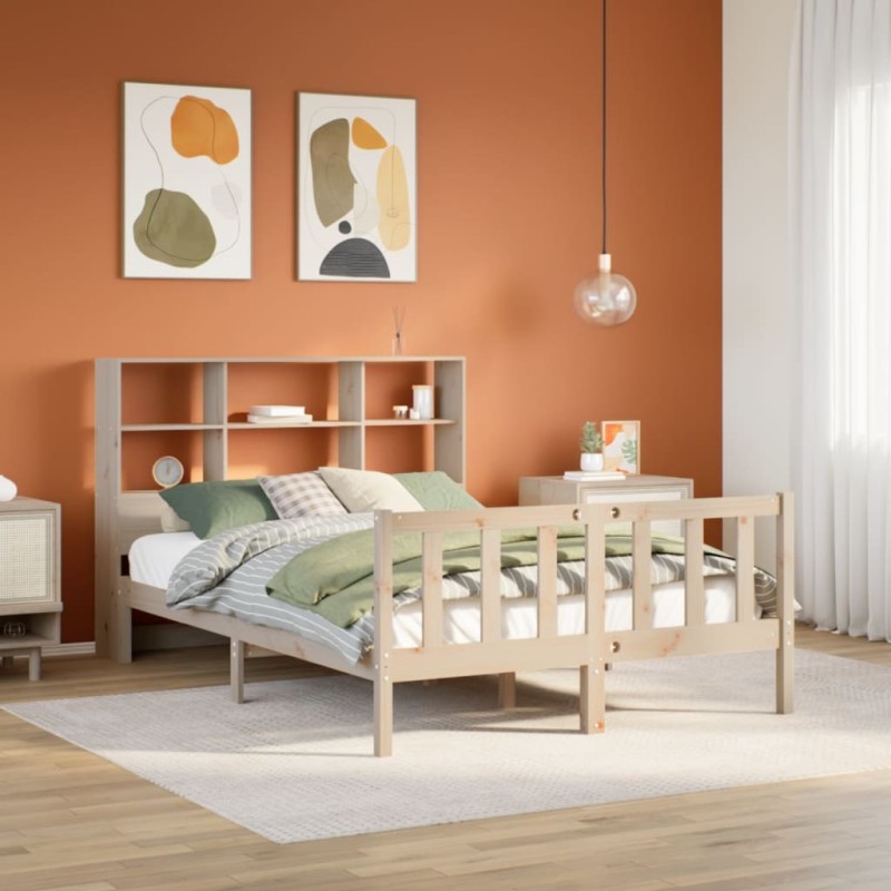 Lit bibliothèque sans matelas 120x200 cm bois de pin massif 