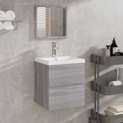 Armoire de bain et miroir Sonoma gris Bois d'ingénierie 