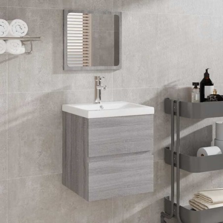 Armoire de bain et miroir Sonoma gris Bois d'ingénierie 