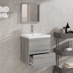 Armoire de bain et miroir Sonoma gris Bois d'ingénierie 