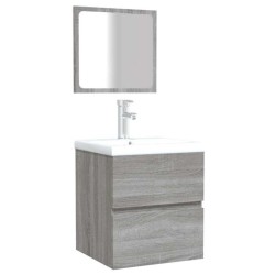 Armoire de bain et miroir Sonoma gris Bois d'ingénierie 