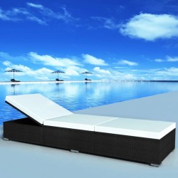 Chaise longue avec coussin Résine tressée Noir 