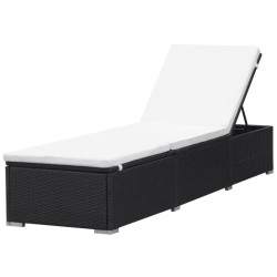 Chaise longue avec coussin Résine tressée Noir 