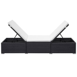 Chaise longue avec coussin Résine tressée Noir 