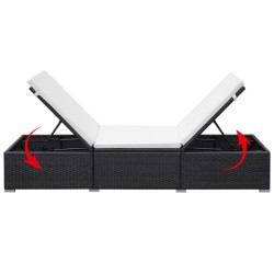 Chaise longue avec coussin Résine tressée Noir 
