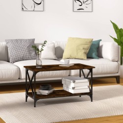 Table basse Chêne fumé 80x45x45 cm Bois d'ingénierie et fer 