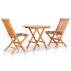 Ensemble de bistro 3 pcs avec coussins à carreaux rouge Teck 