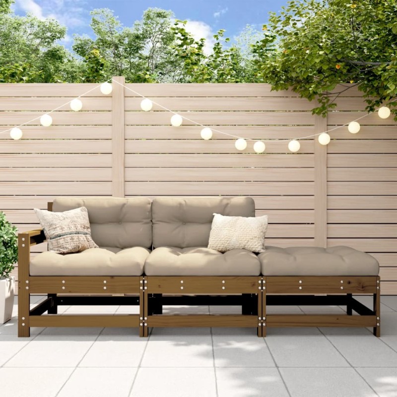 Salon de jardin 3 pcs marron miel bois de pin massif 