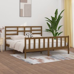 Cadre de lit sans matelas marron miel 200x200cm bois pin massif 