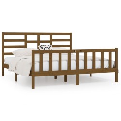 Cadre de lit sans matelas marron miel 200x200cm bois pin massif 