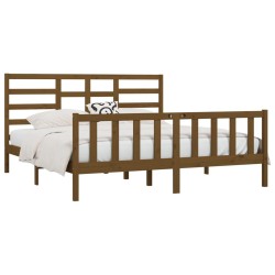 Cadre de lit sans matelas marron miel 200x200cm bois pin massif 