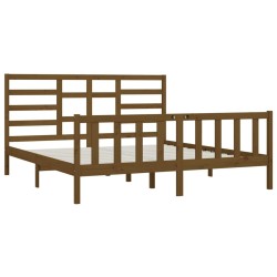 Cadre de lit sans matelas marron miel 200x200cm bois pin massif 