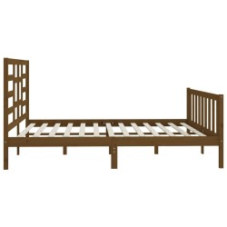 Cadre de lit sans matelas marron miel 200x200cm bois pin massif 