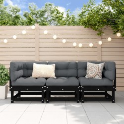 Salon de jardin 3 pcs noir bois massif de pin 