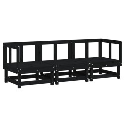 Salon de jardin 3 pcs noir bois massif de pin 