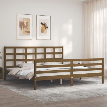 Cadre de lit sans matelas marron miel 200x200 cm bois massif 