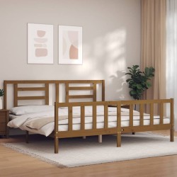 Cadre de lit sans matelas marron miel 200x200cm bois pin massif 