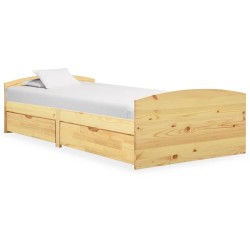 Cadre de lit avec 2 tiroirs bois de pin massif 90x200 cm 