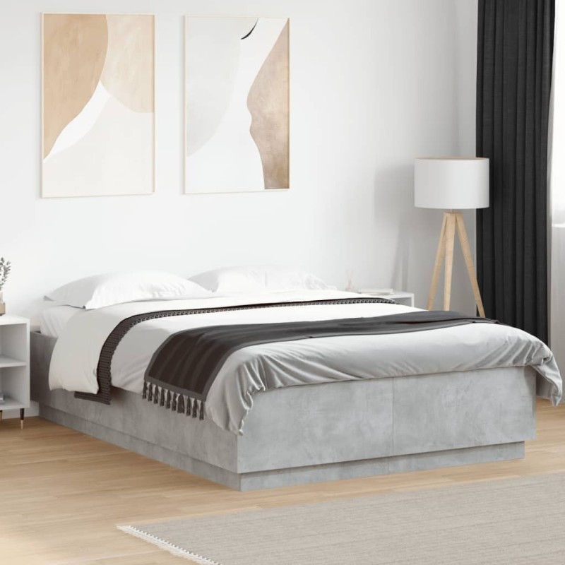 Cadre de lit avec LED sans matelas gris béton 160x200 cm 