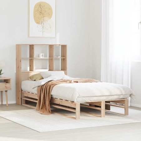 Lit bibliothèque sans matelas 90x190 cm bois massif 