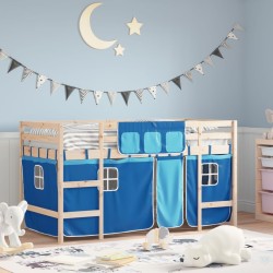 Lit mezzanine enfants avec rideaux sans matelas bleu 90x200cm 