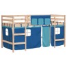 Lit mezzanine enfants avec rideaux sans matelas bleu 90x200cm 