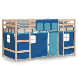 Lit mezzanine enfants avec rideaux sans matelas bleu 90x200cm 