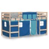 Lit mezzanine enfants avec rideaux sans matelas bleu 90x200cm 